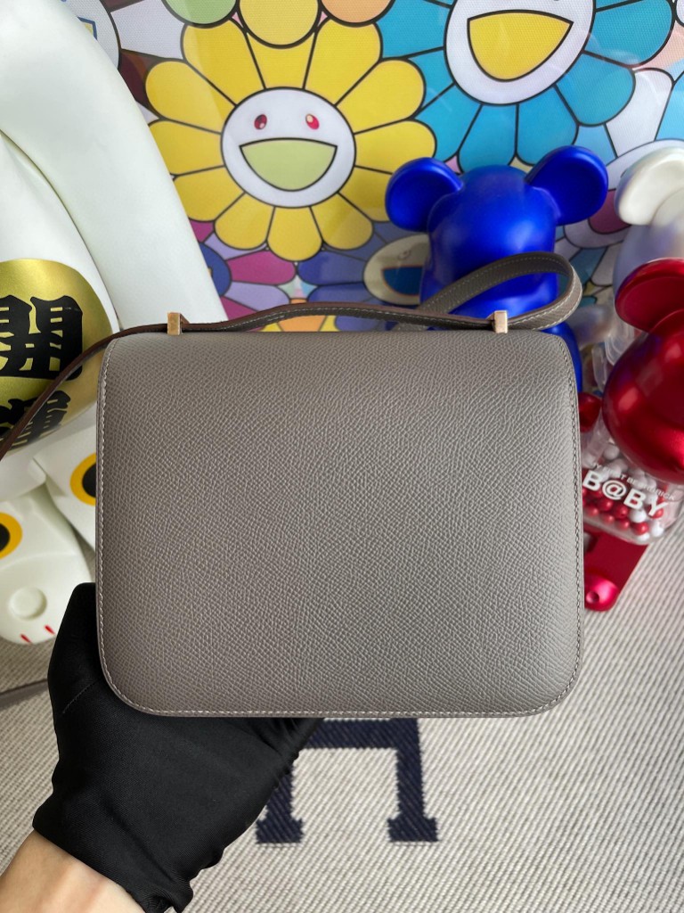 Hermès（爱马仕）Constance 空姐包 Epsom 原厂掌纹皮  M8 沥青灰 Gris ashpite 玫瑰金扣 18cm 顶级手缝