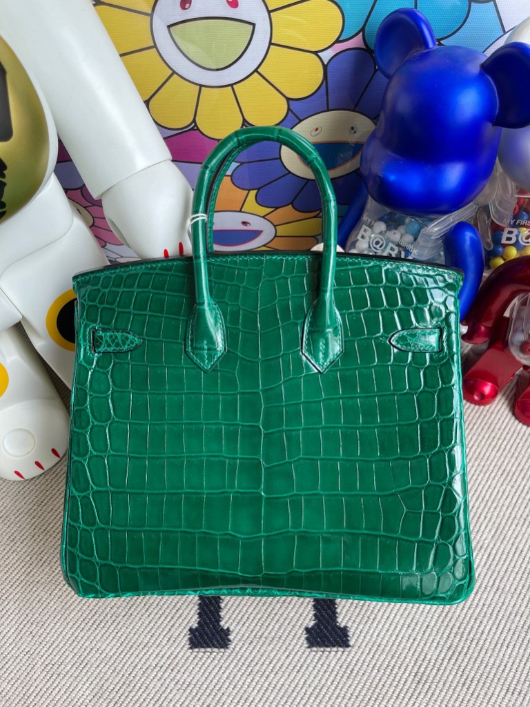 Hermès（爱马仕）Birkin 铂金包 Crocodile shiny 亮面鳄鱼 6Q翡翠绿 金扣 25cm 顶级手缝 定制