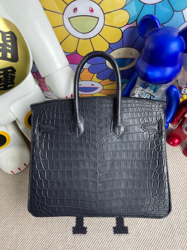 Hermès（爱马仕）Birkin 铂金包 Crocodile matt 雾面鳄鱼 CK76 深海蓝 Blue indigo 银扣 25cm 顶级手缝