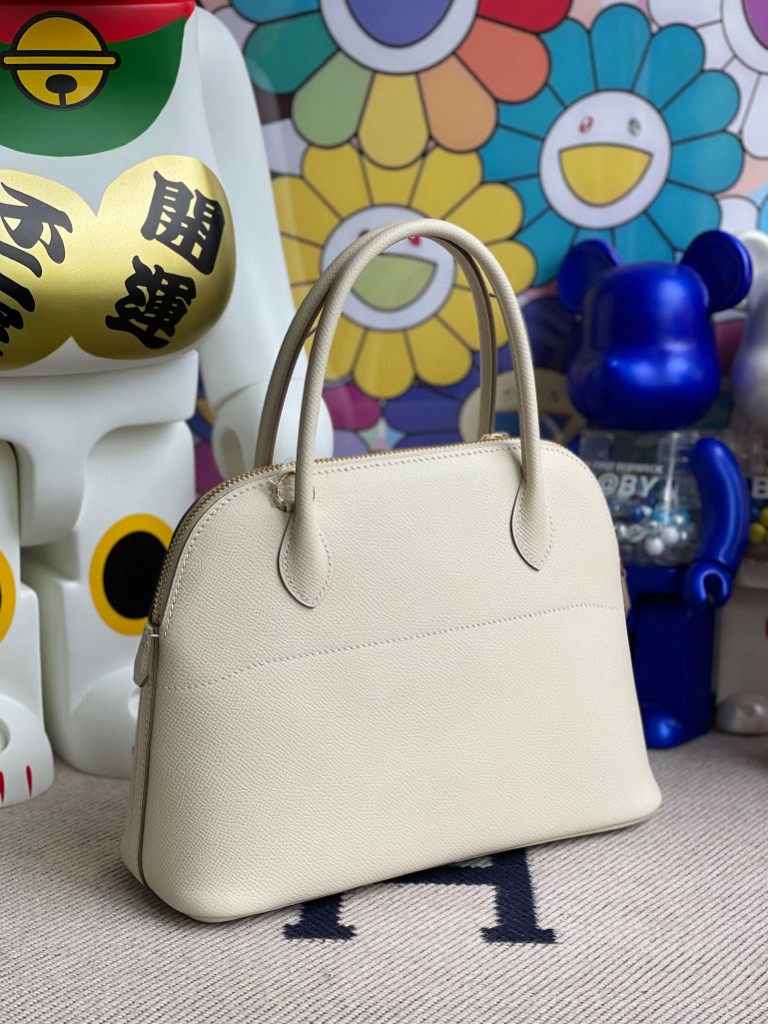 Hermès（爱马仕）Bolide 保龄球包 Epsom 原厂掌纹皮 ck10 奶昔白 Craie 金扣 27cm 顶级手缝