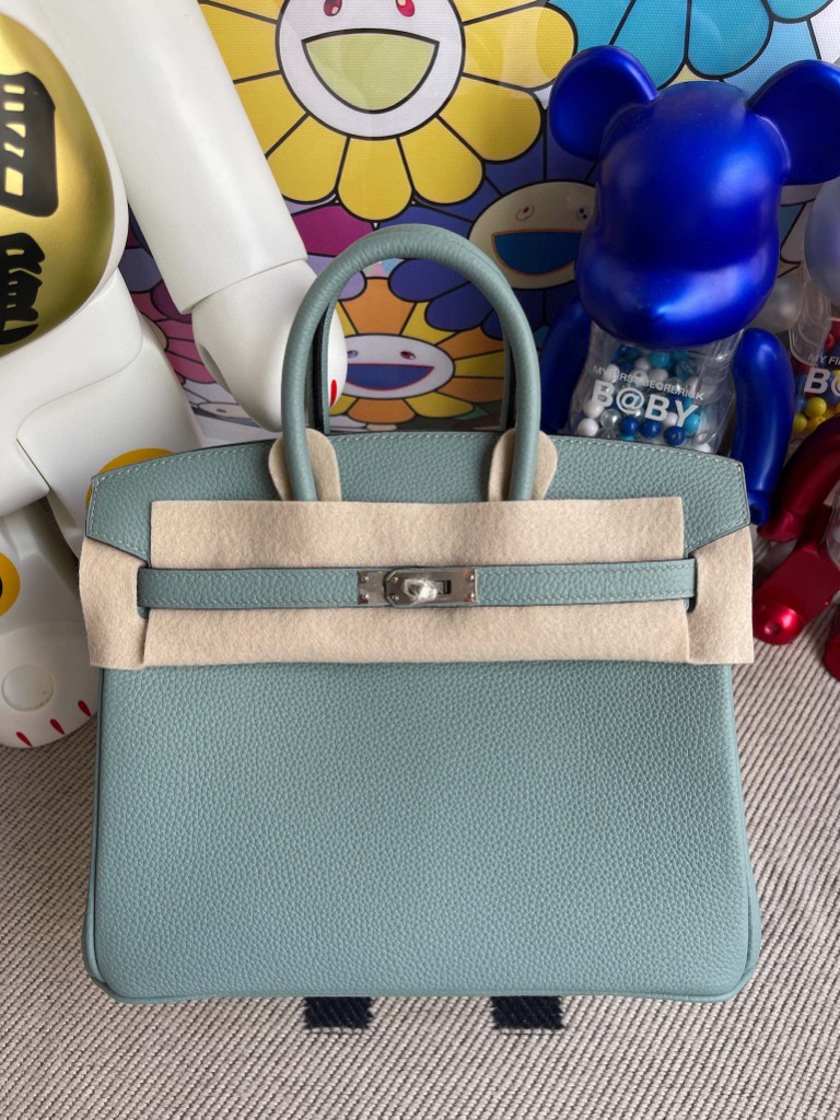 Hermès（爱马仕）Birkin 铂金包 原厂小牛皮 7G 天青蓝 银扣 25cm 顶级手缝