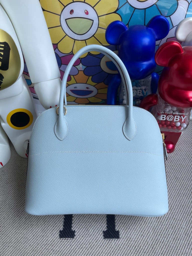 Hermès（爱马仕）Bolide 保龄球包 Epsom 原厂掌纹皮 T0 雾蓝色 金扣 27cm 顶级手缝