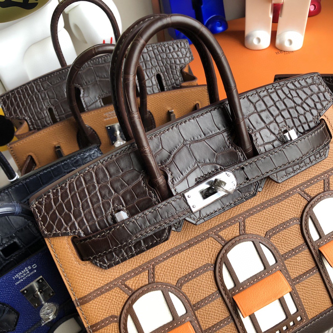 Hermès（爱马仕）Birkin 小房子 棕色 银扣 20cm 顶级手缝