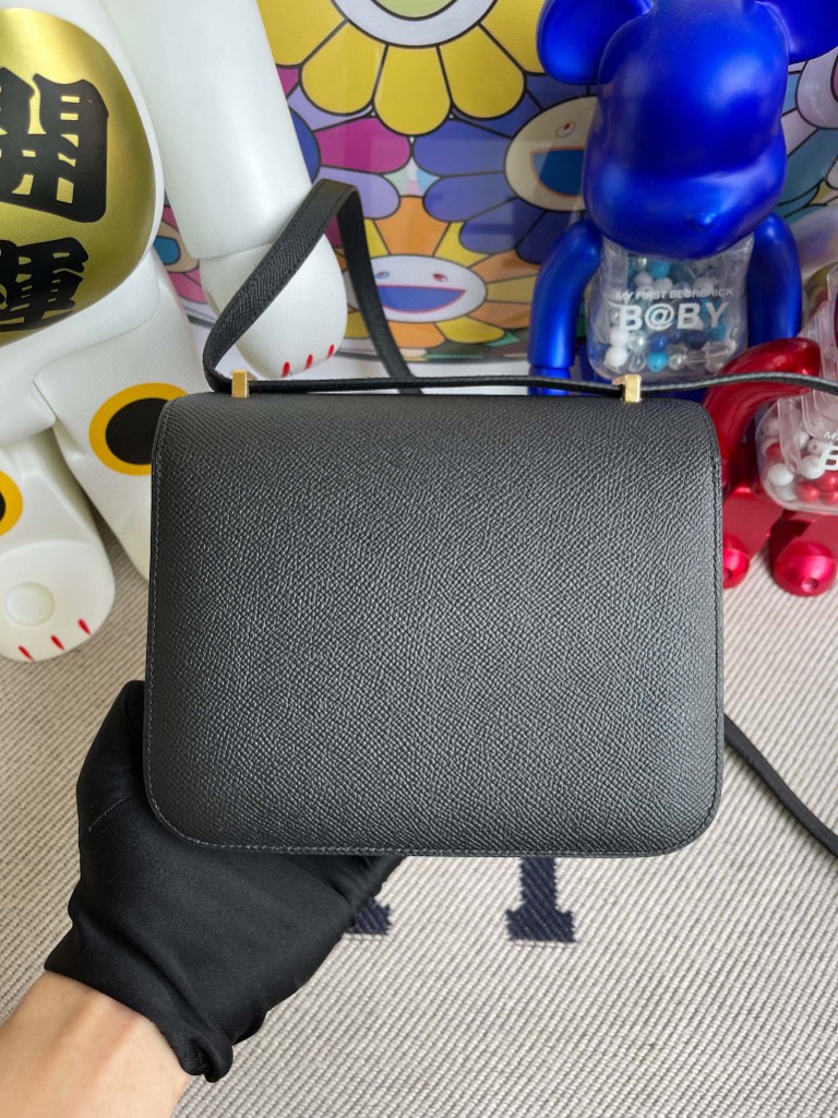 Hermès（爱马仕）Constance 空姐包 Epsom 原厂掌纹皮 ck89 黑色 Noir 金扣 18cm 顶级手缝