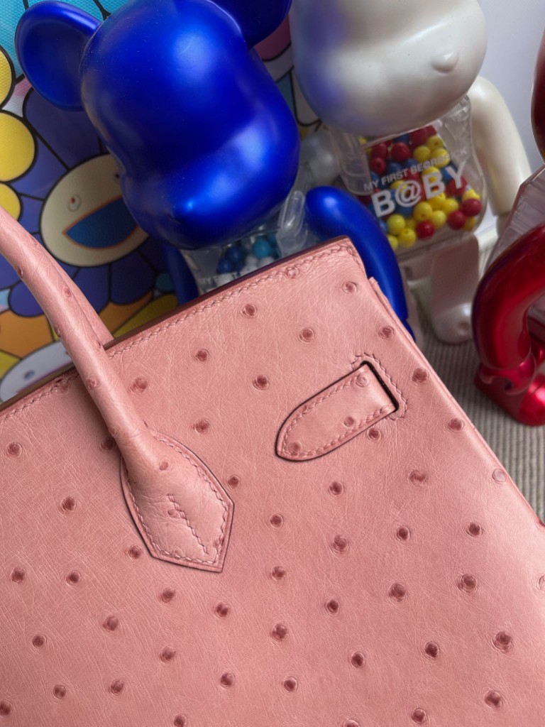 Hermès（爱马仕）Birkin 铂金包 Ostrich kk 鸵鸟 cc94 陶瓷粉 金扣 30cm 定制