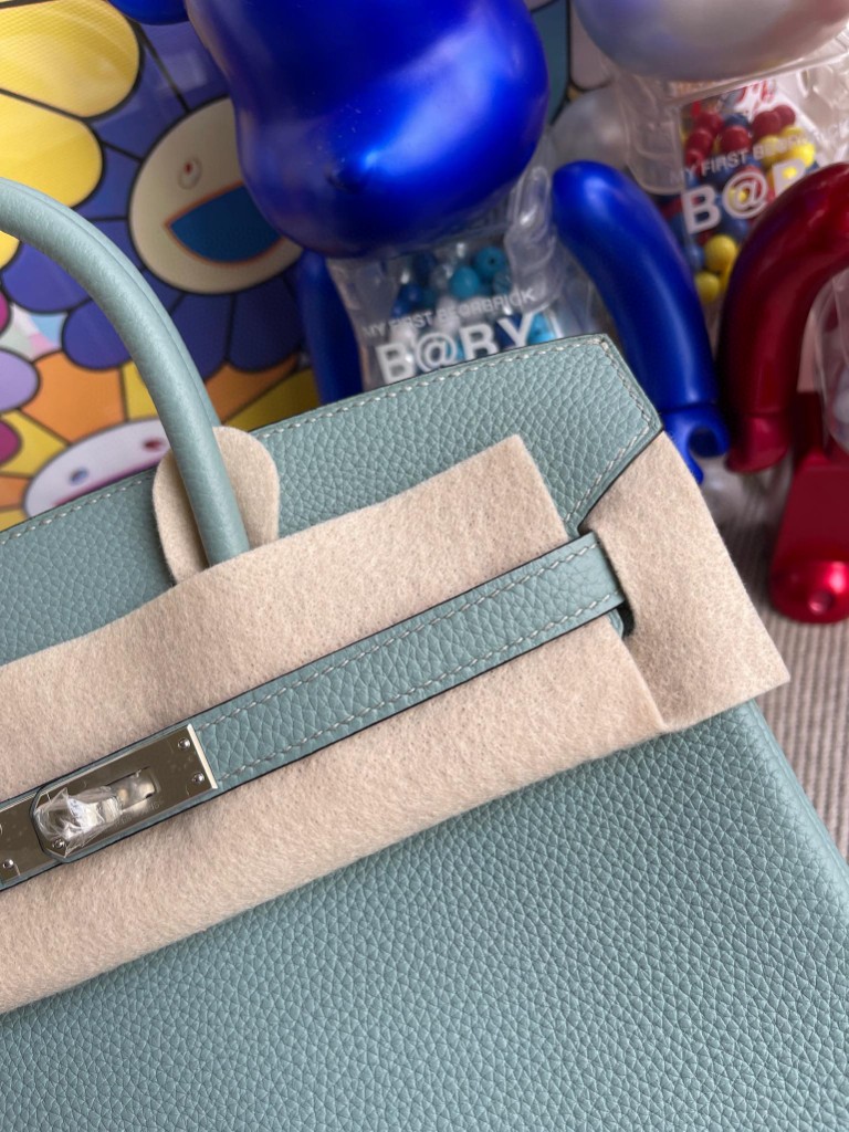 Hermès(爱马仕)Birkin 铂金包 原厂小牛皮 7G 天青蓝 银扣 25cm 顶级手缝-拉尔森鳄鱼皮具定制 - 爱马仕包包官网 Hermès(爱马仕)Birkin 铂金包 原厂小牛皮 7G 天青蓝 银扣 25cm 顶级手缝