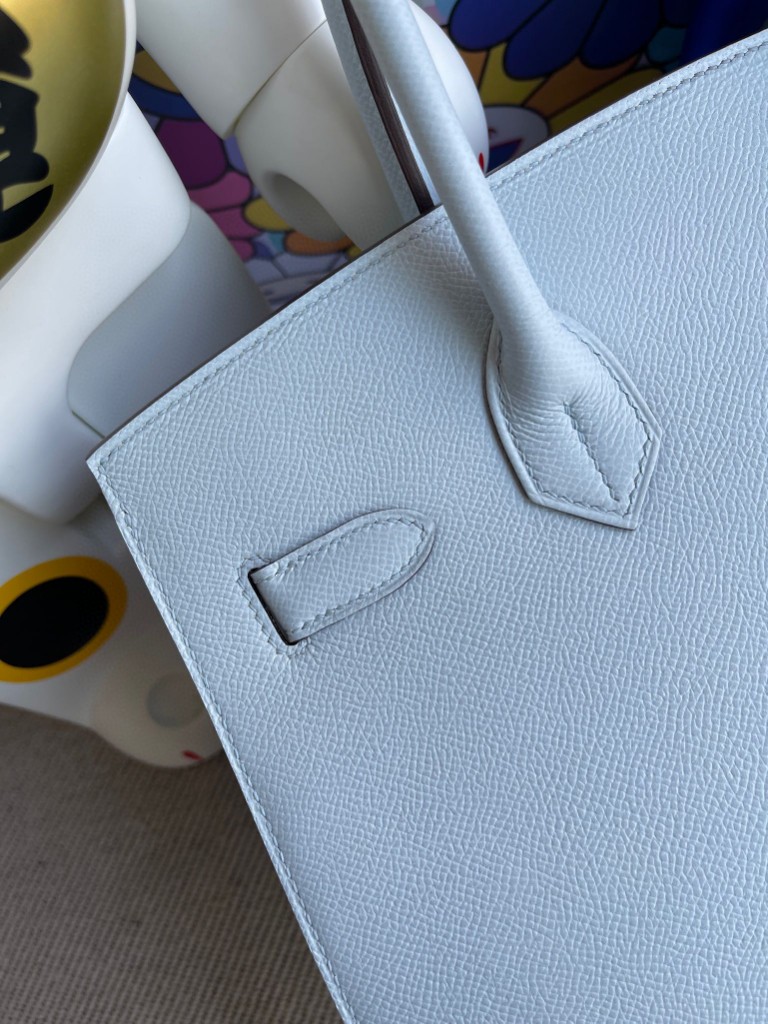 Hermès（爱马仕）Birkin 铂金包 Epsom 原厂掌纹皮 T0 雾蓝色 银扣 30cm 顶级手缝 定制