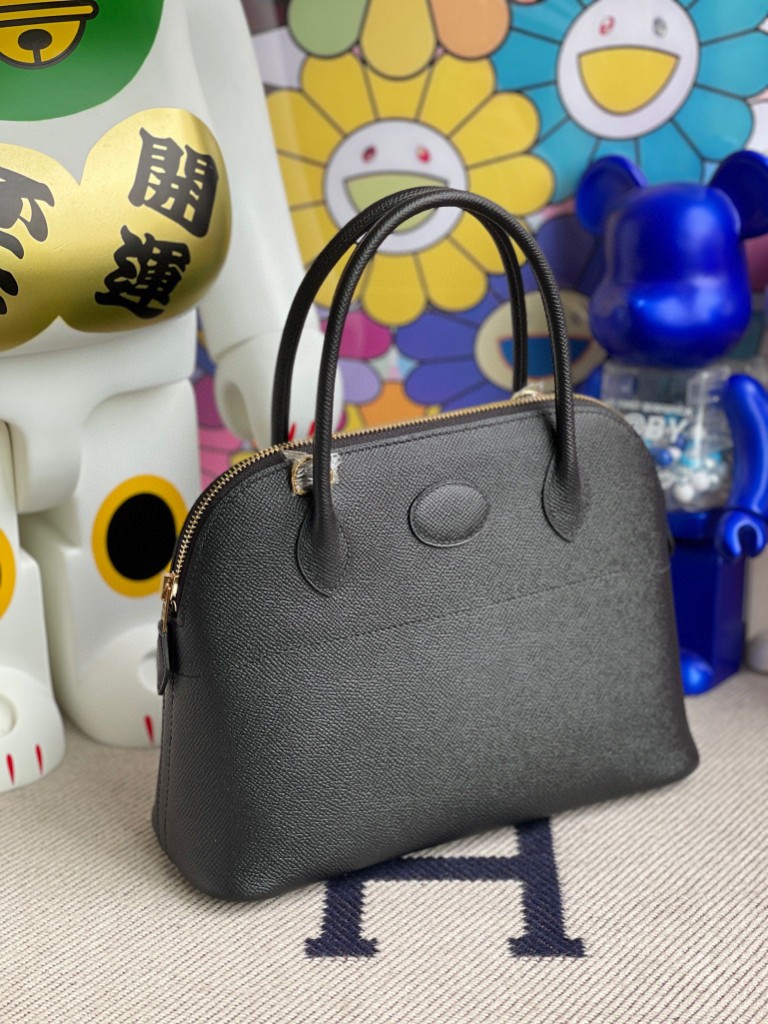 Hermès（爱马仕）Bolide 保龄球包 Epsom 原厂掌纹皮 ck89 黑色 Noir 金扣 27cm 顶级手缝