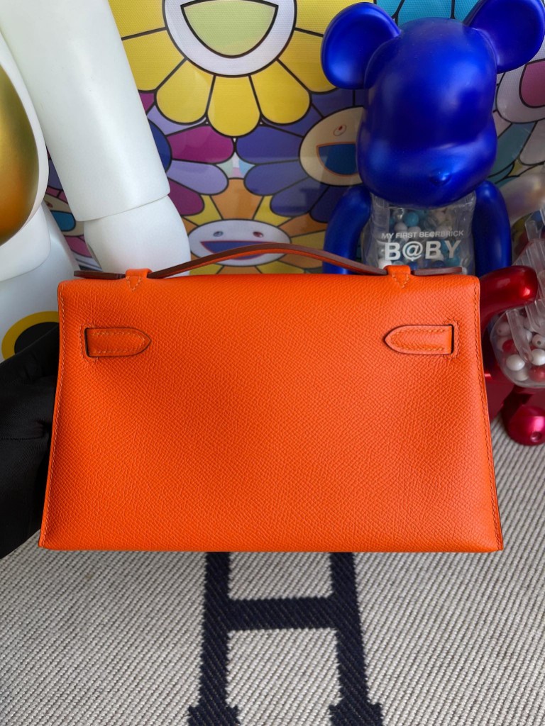 Hermès（爱马仕）Mini kelly pochette Epsom 原厂掌纹皮 火焰橙 金扣 22cm 顶级手缝 手拿包 晚宴包