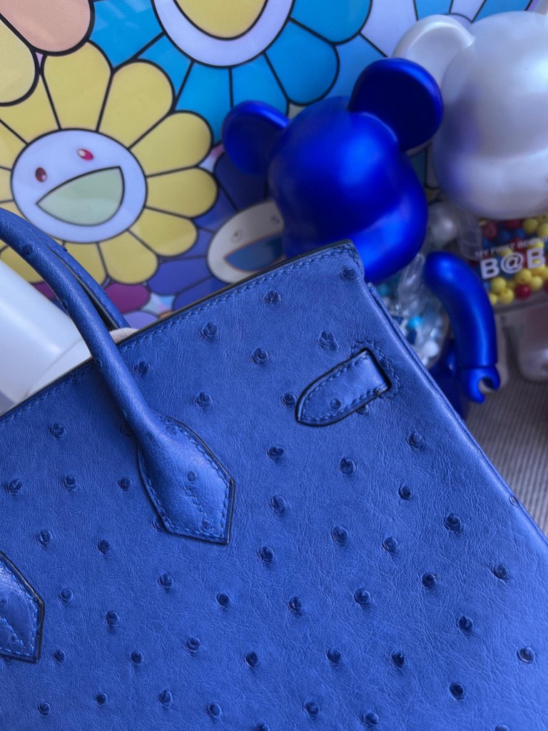 Hermès（爱马仕）Birkin 铂金包 Ostrich kk鸵鸟 7Q希腊蓝 mykonos 金扣 25cm 顶级手缝