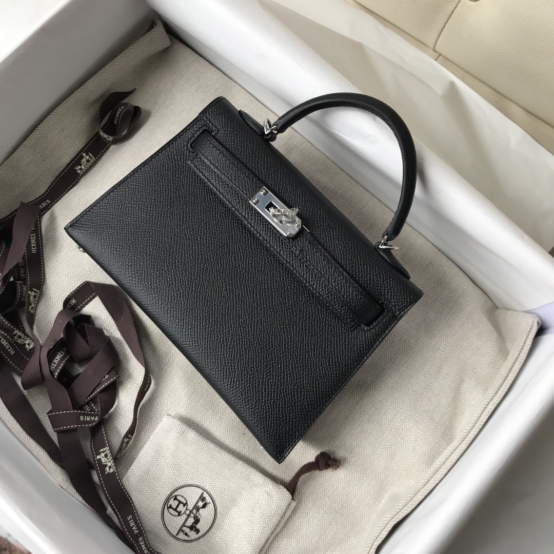 Hermès（爱马仕）Mini kelly ll Epsom 原厂掌纹皮 ck89 黑色 noir 银扣 顶级手缝 现货