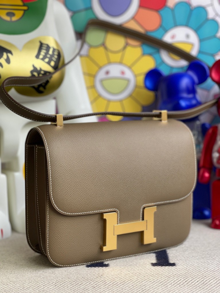 Hermès（爱马仕）Constance 空姐包 Epsom 原厂掌纹皮 ck18 大象灰 Etoupe 金扣 24cm 顶级手缝