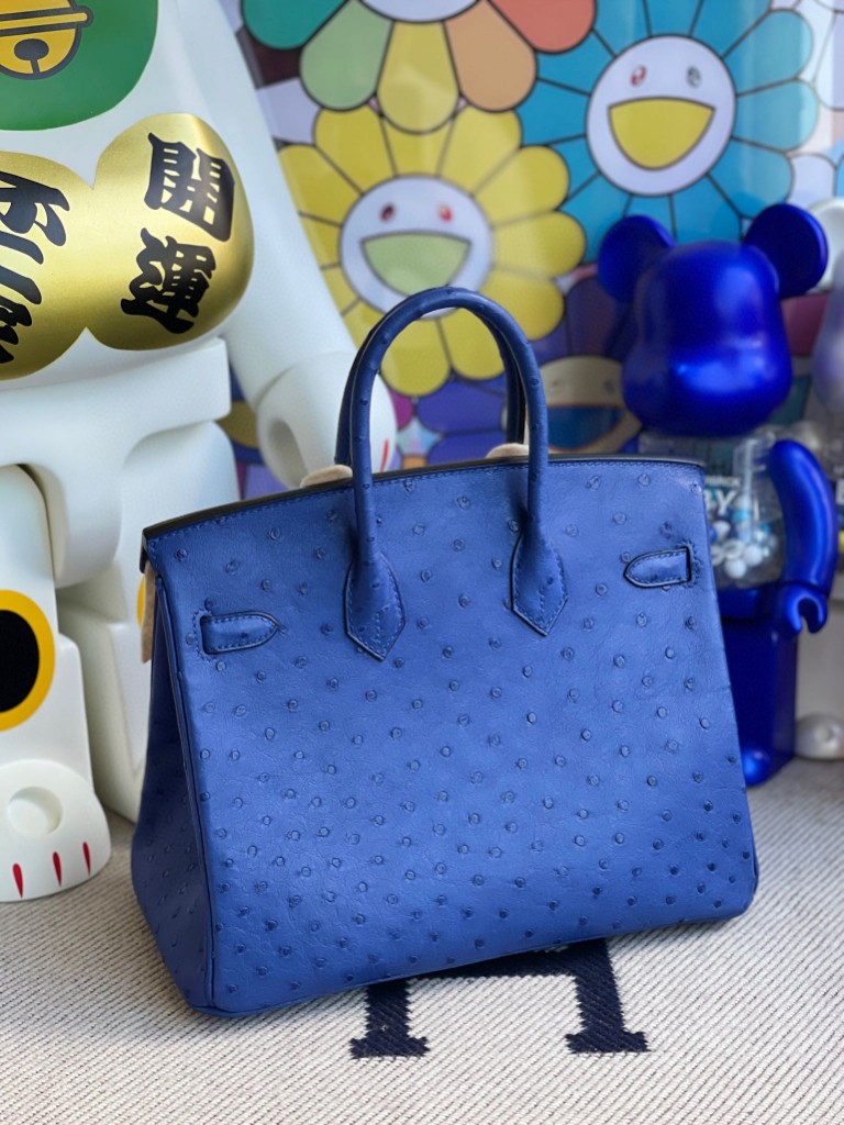 Hermès（爱马仕）Birkin 铂金包 Ostrich kk鸵鸟 7Q希腊蓝 mykonos 金扣 25cm 顶级手缝