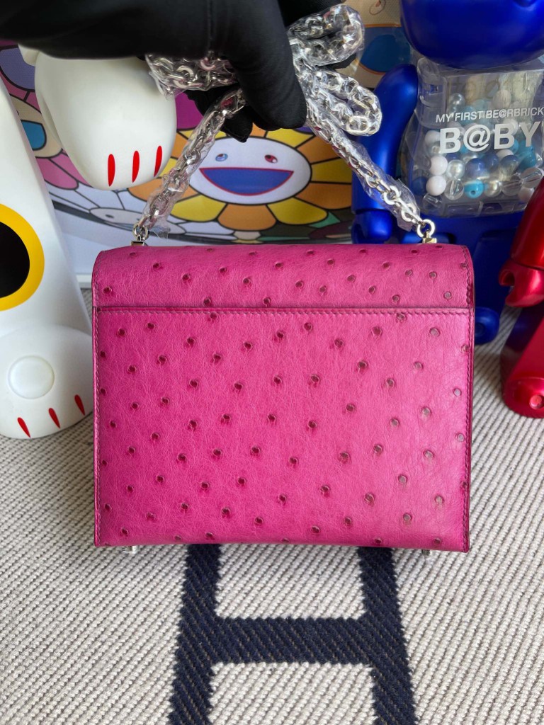 Hermès（爱马仕）Verrou 插销包 Ostrich kk鸵鸟 5J 天方夜谭粉紫 银扣 17cm 顶级手缝