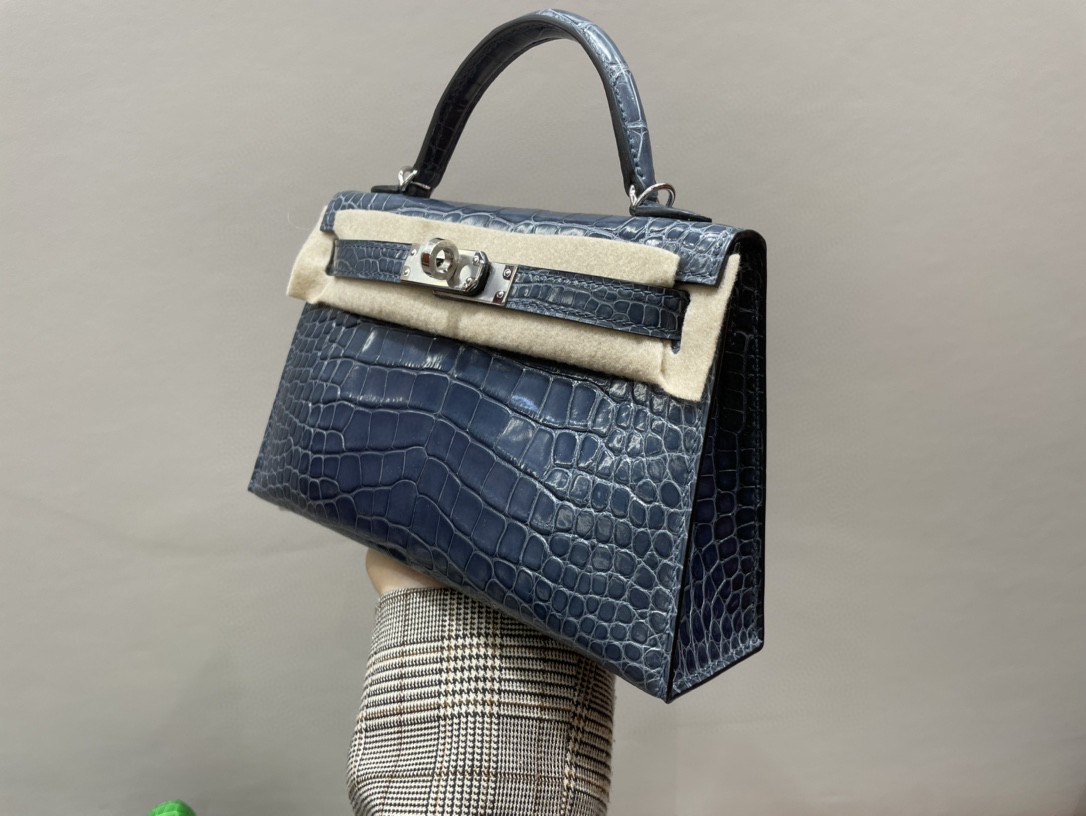Hermès（爱马仕）Mini kelly ll Alligator shiny 亮面鳄鱼 N7 风暴蓝 银扣 顶级手缝 现货