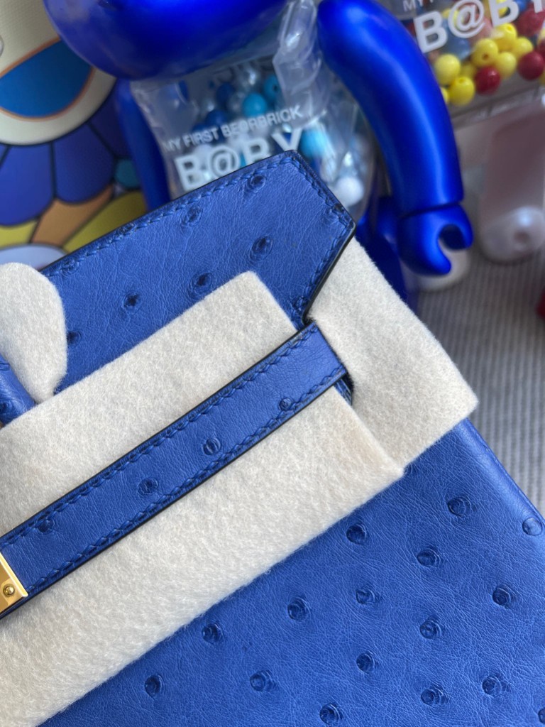 Hermès（爱马仕）Birkin 铂金包 Ostrich kk鸵鸟 7Q希腊蓝 mykonos 金扣 25cm 顶级手缝