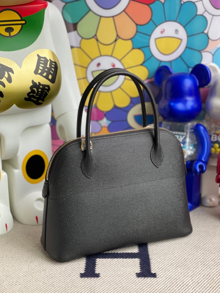 Hermès（爱马仕）Bolide 保龄球包 Epsom 原厂掌纹皮 ck89 黑色 Noir 金扣 27cm 顶级手缝