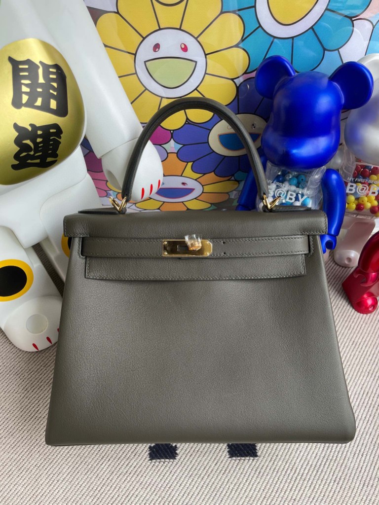Hermès（爱马仕）Kelly 凯莉包 Swift G8 深橄榄绿 金扣 25cm 顶级手缝 定制