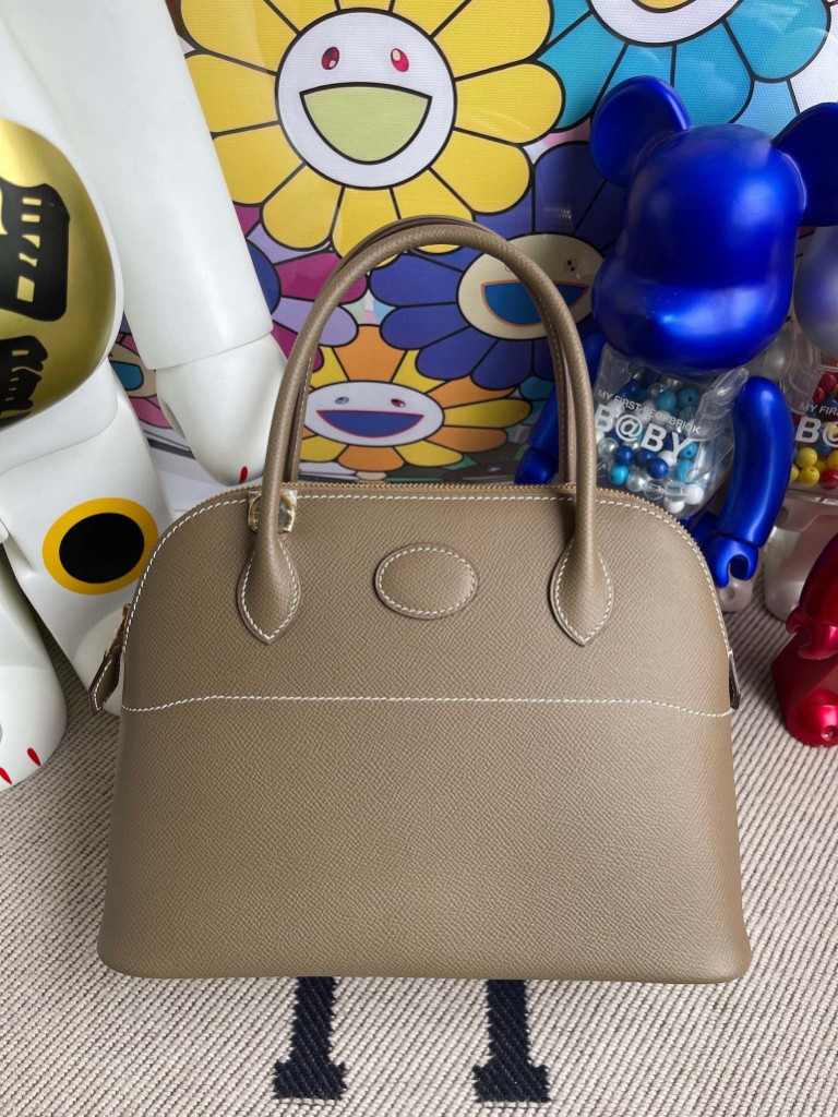 Hermès（爱马仕）Bolide 保龄球包 Epsom 原厂掌纹皮 ck18 大象灰 etoupe 金扣 27cm 顶级手缝