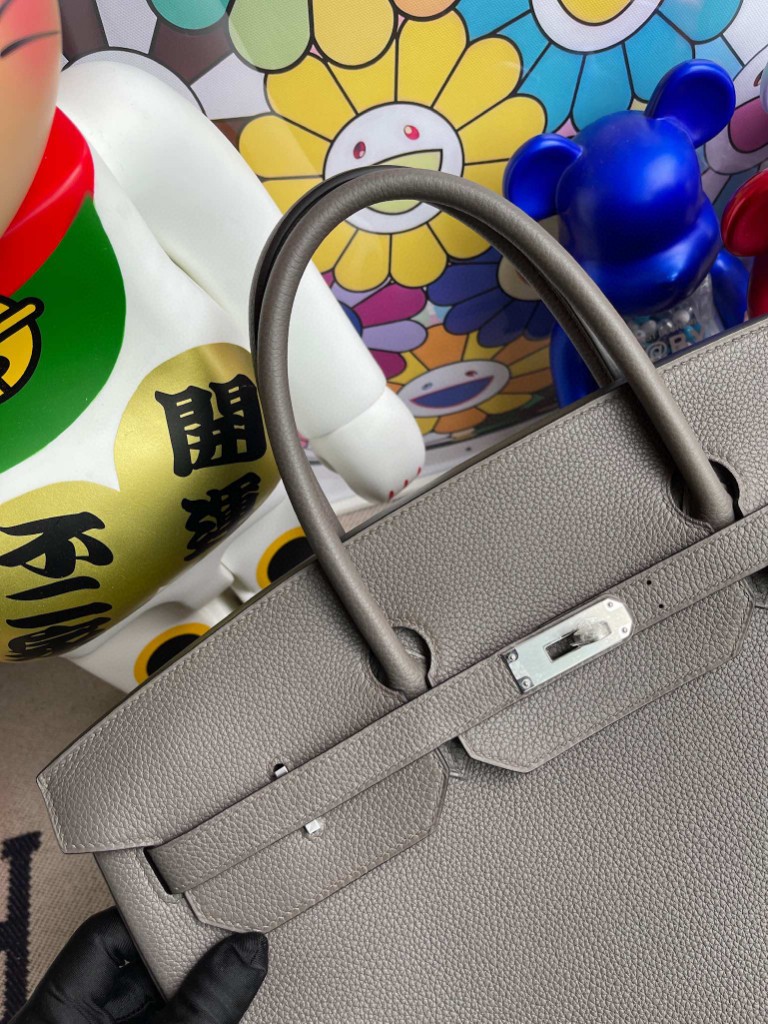 Hermès（爱马仕）Birkin 铂金包 原厂小牛皮 8F 锡器灰 Etain 银扣 40cm 顶级手缝