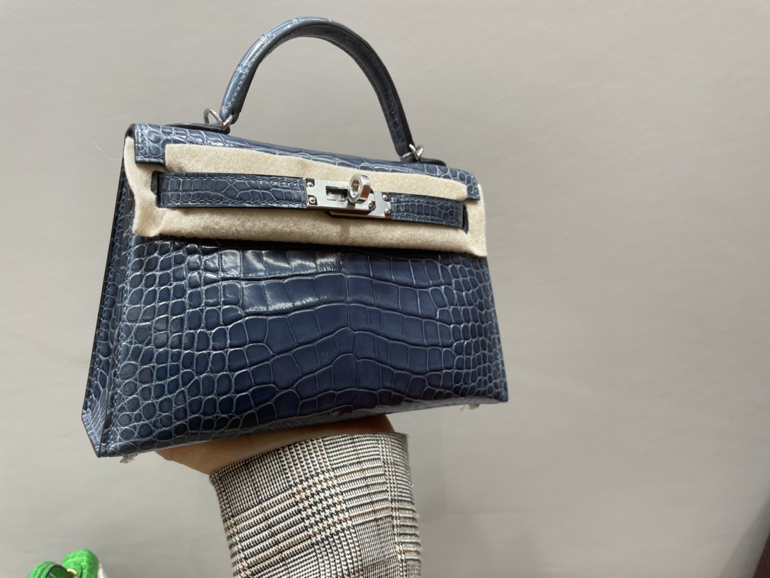 Hermès（爱马仕）Mini kelly ll Alligator shiny 亮面鳄鱼 N7 风暴蓝 银扣 顶级手缝 现货