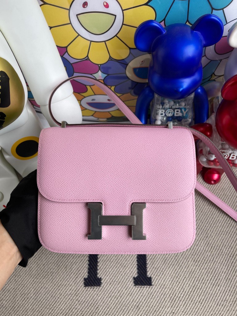 Hermès（爱马仕）Constance 空姐包 Epsom 原厂掌纹皮 X9 锦葵紫 银扣 18cm 顶级手缝