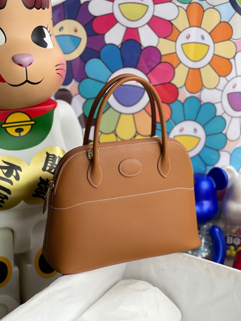 Hermès（爱马仕）Bolide 保龄球包 Epsom 原厂掌纹皮 ck37 金棕 Gold 金扣 27cm 顶级手缝