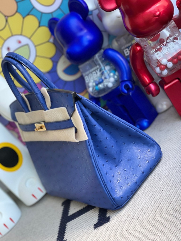 Hermès（爱马仕）Birkin 铂金包 Ostrich kk鸵鸟 7Q希腊蓝 mykonos 金扣 25cm 顶级手缝