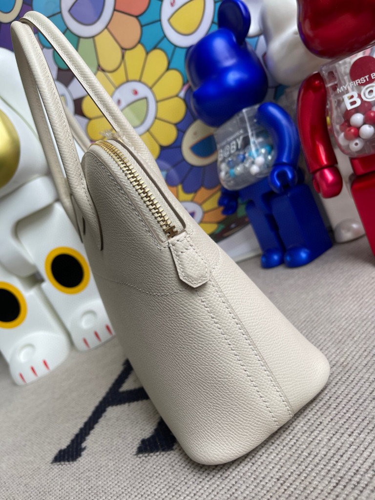 Hermès（爱马仕）Bolide 保龄球包 Epsom 原厂掌纹皮 ck10 奶昔白 Craie 金扣 27cm 顶级手缝