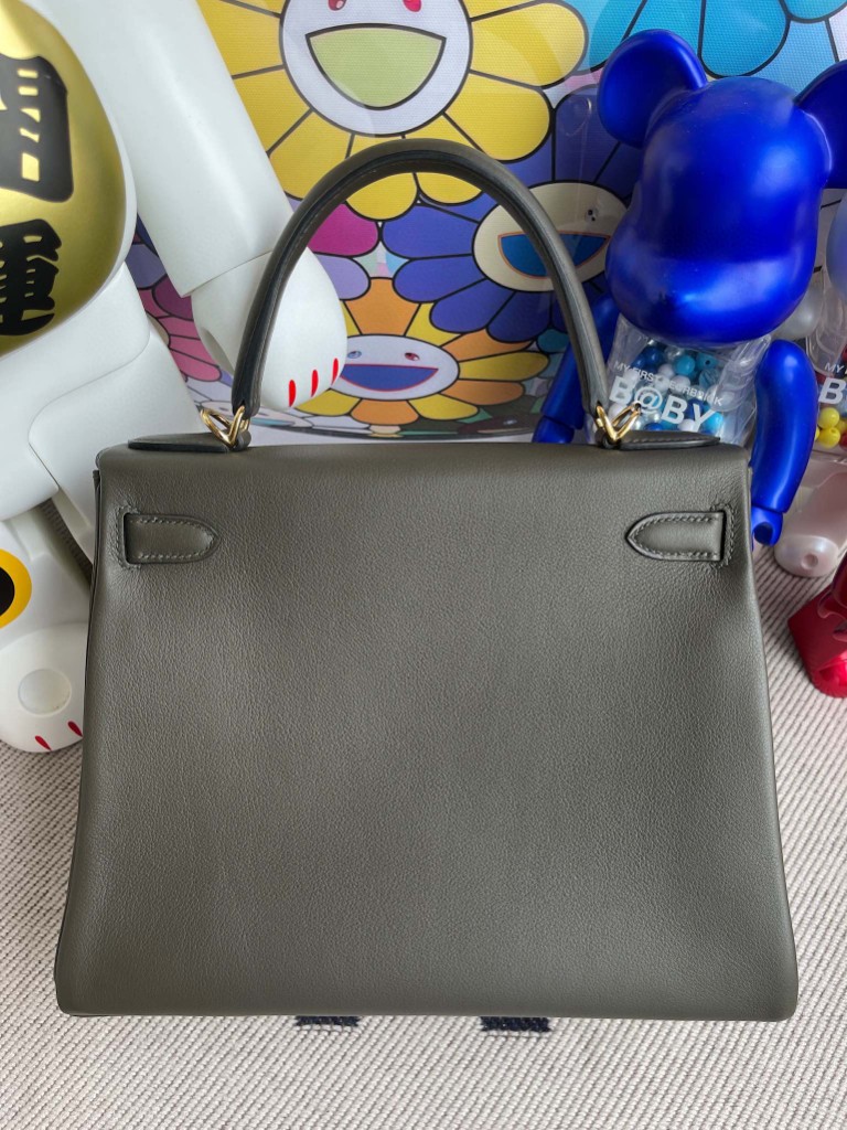 Hermès（爱马仕）Kelly 凯莉包 Swift G8 深橄榄绿 金扣 25cm 顶级手缝 定制