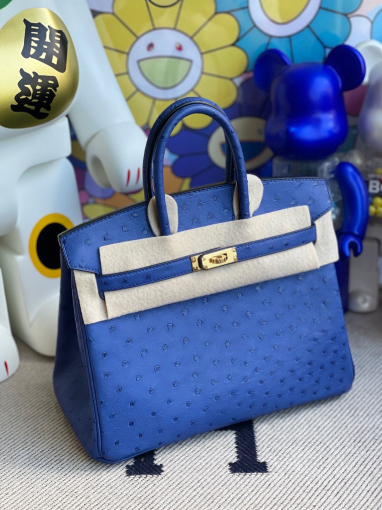 Hermès（爱马仕）Birkin 铂金包 Ostrich kk鸵鸟 7Q希腊蓝 mykonos 金扣 25cm 顶级手缝