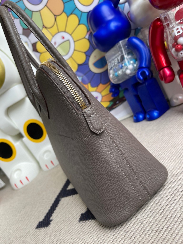 Hermès（爱马仕）Bolide 保龄球包 Epsom 原厂掌纹皮 8F 锡器灰 Etain 金扣 27cm 顶级手缝