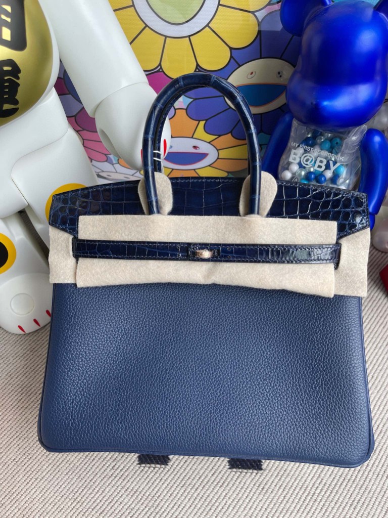Hermès（爱马仕）Birkin 铂金包 Touch 系列 宝石蓝 亮面鳄鱼 金扣 25cm 顶级手缝
