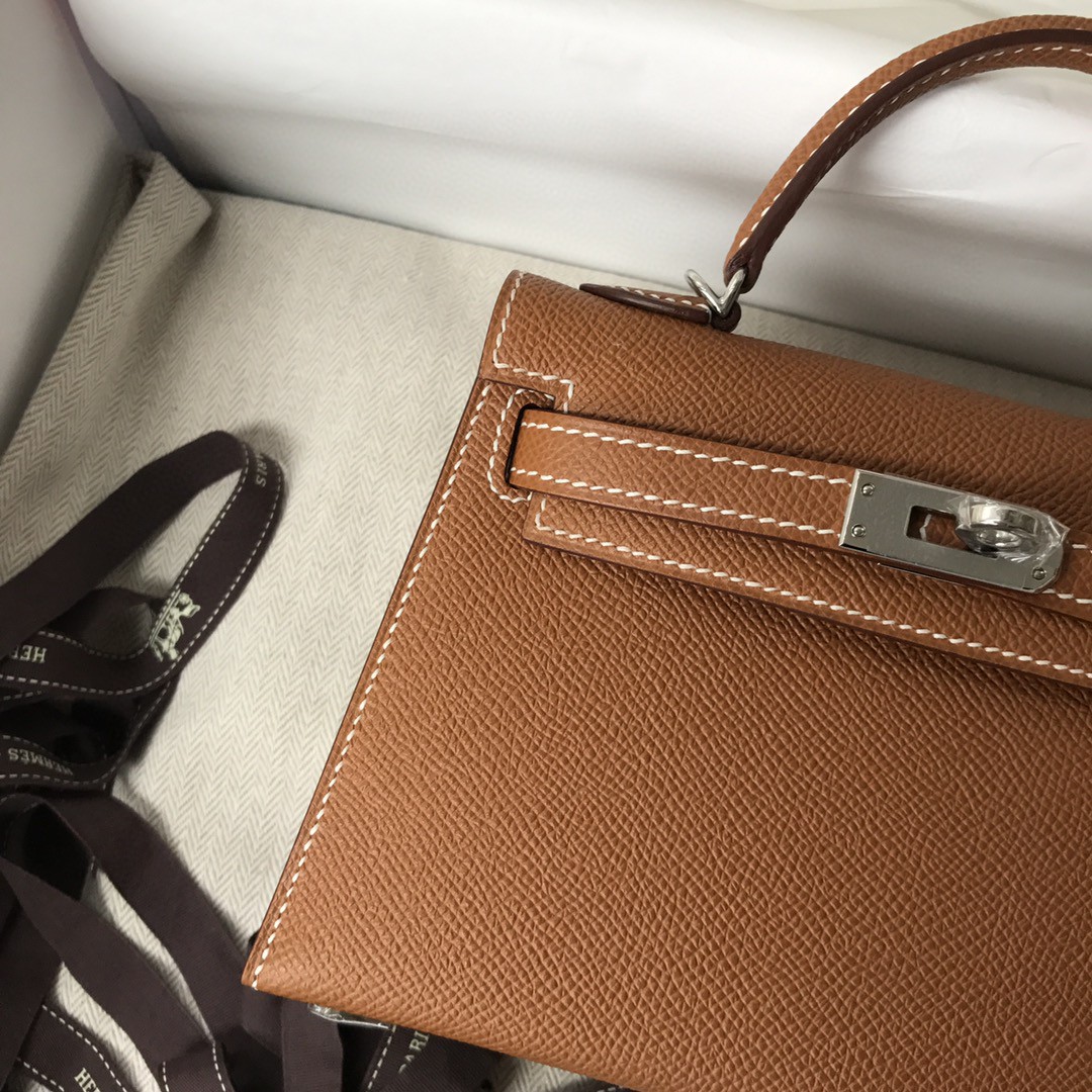 Hermès（爱马仕）Minikelly ll Epsom 原厂掌纹皮 ck37 金棕 gold 银扣 现货