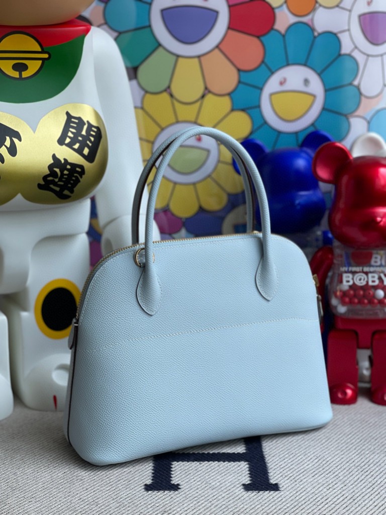 Hermès（爱马仕）Bolide 保龄球包 Epsom 原厂掌纹皮 T0 雾蓝色 金扣 27cm 顶级手缝