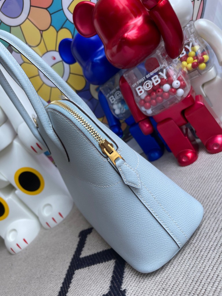 Hermès（爱马仕）Bolide 保龄球包 Epsom 原厂掌纹皮 T0 雾蓝色 金扣 27cm 顶级手缝
