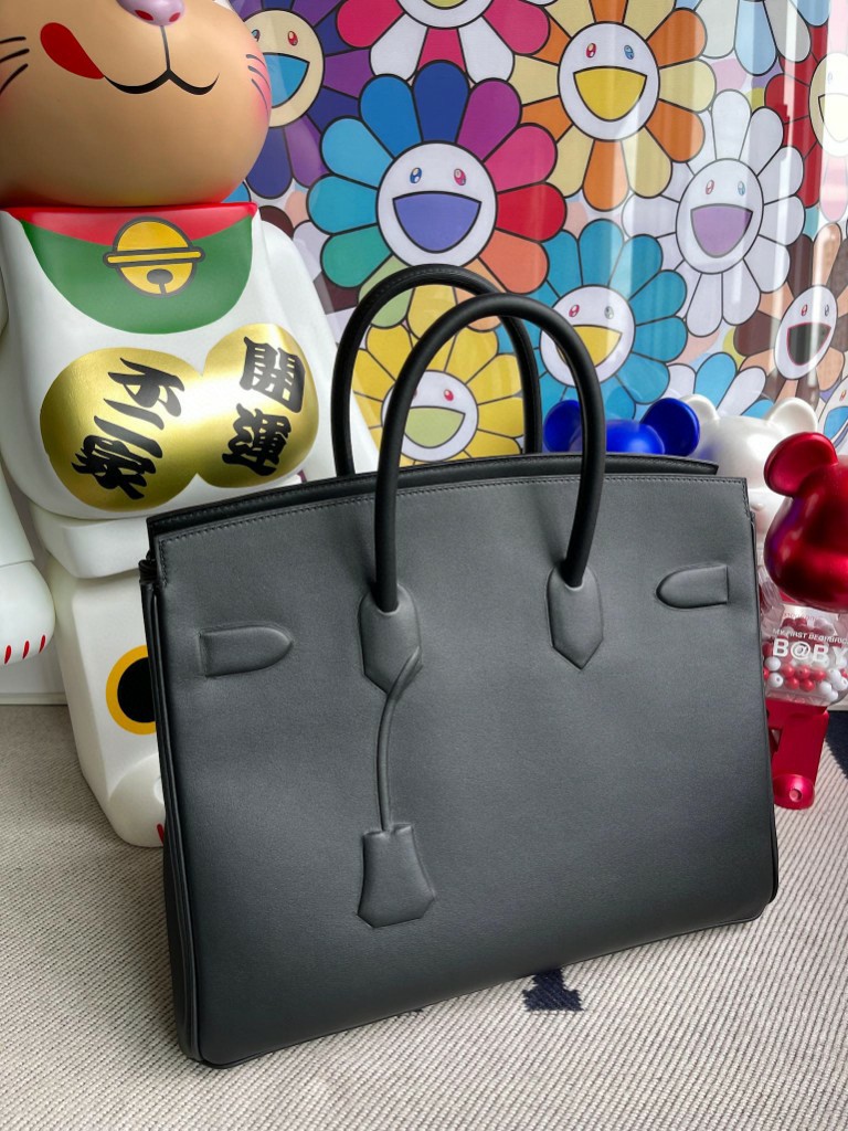 Hermès（爱马仕）Birkin Shadow 影子包 黑色 Noir 银扣 35cm