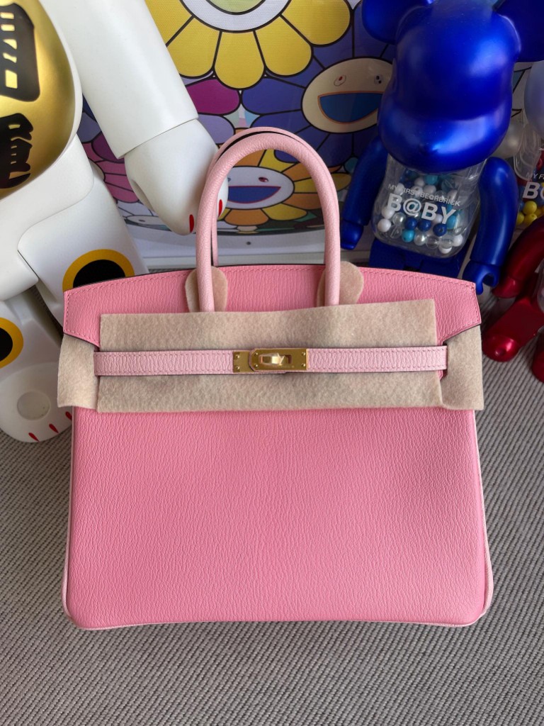 Hermès（爱马仕）Birkin 铂金包 山羊皮 5p 樱花粉拼 3Q粉 金扣 马蹄印 25cm 顶级手缝