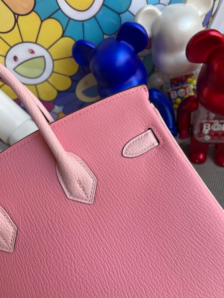 Hermès（爱马仕）Birkin 铂金包 山羊皮 5p 樱花粉拼 3Q粉 金扣 马蹄印 25cm 顶级手缝