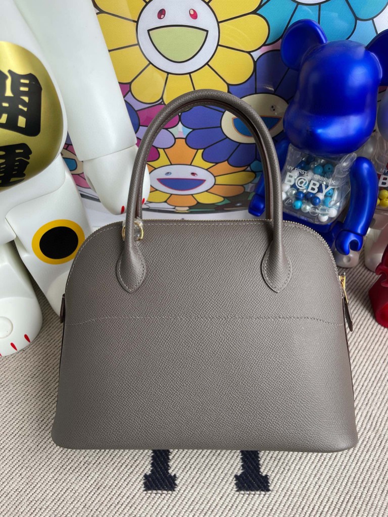 Hermès（爱马仕）Bolide 保龄球包 Epsom 原厂掌纹皮 8F 锡器灰 Etain 金扣 27cm 顶级手缝