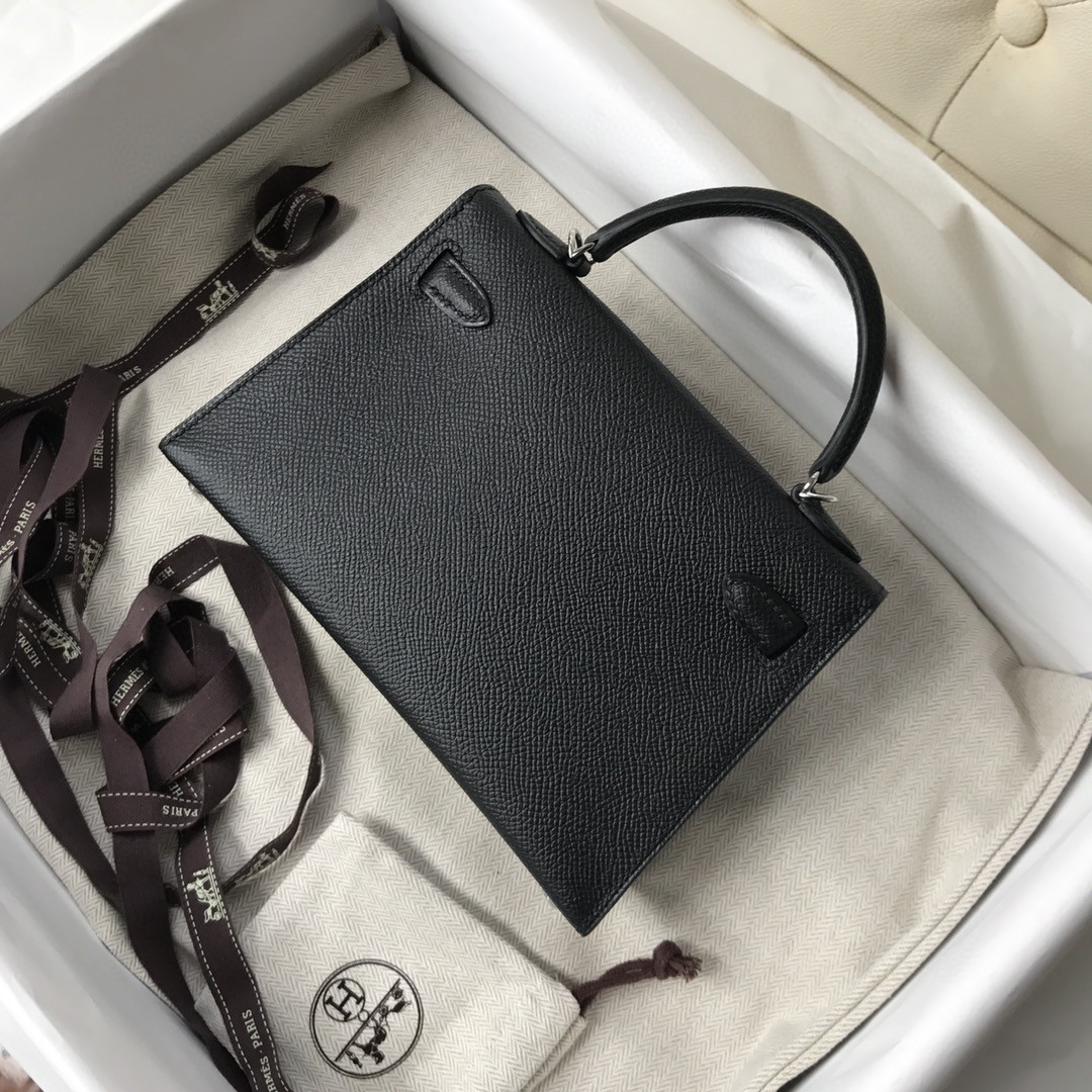 Hermès（爱马仕）Mini kelly ll Epsom 原厂掌纹皮 ck89 黑色 noir 银扣 顶级手缝 现货