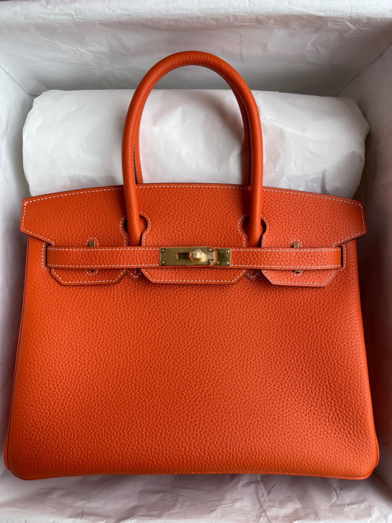 Hermès（爱马仕）Birkin 铂金包 9J火焰橙 原厂小牛皮 金扣 30cm 顶级手缝 定制