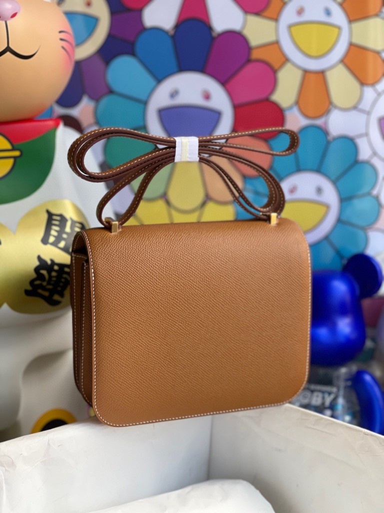 Hermès（爱马仕）Constance 空姐包 Epsom 原厂掌纹皮 ck37 金棕色 gold 金扣 18cm 顶级手缝