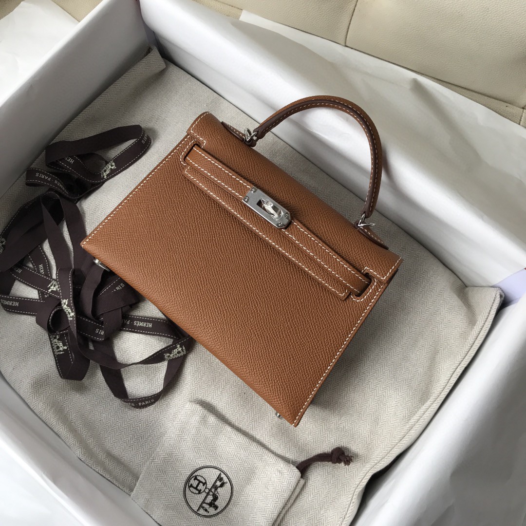 Hermès（爱马仕）Minikelly ll Epsom 原厂掌纹皮 ck37 金棕 gold 银扣 现货