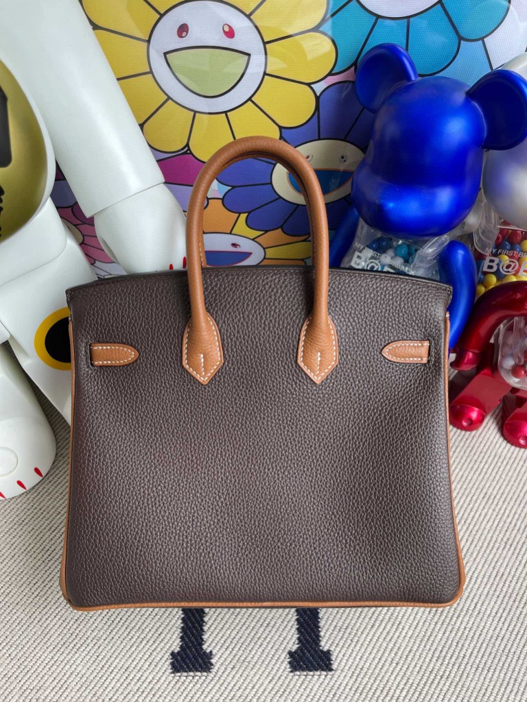 Hermès（爱马仕）Birkin 铂金包 原厂小牛皮 togo 乌木色 拼 金棕色 金扣 马蹄印 25cm