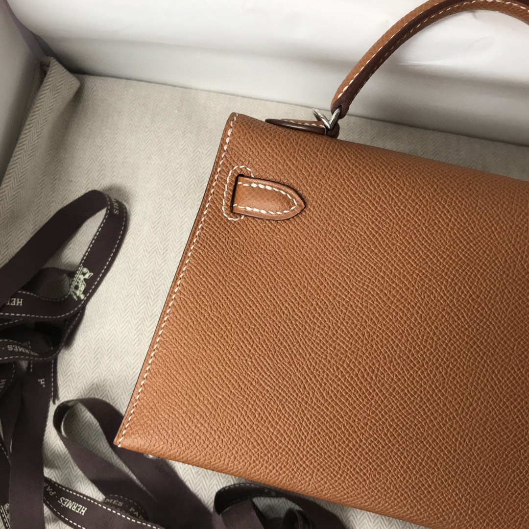 Hermès（爱马仕）Minikelly ll Epsom 原厂掌纹皮 ck37 金棕 gold 银扣 现货