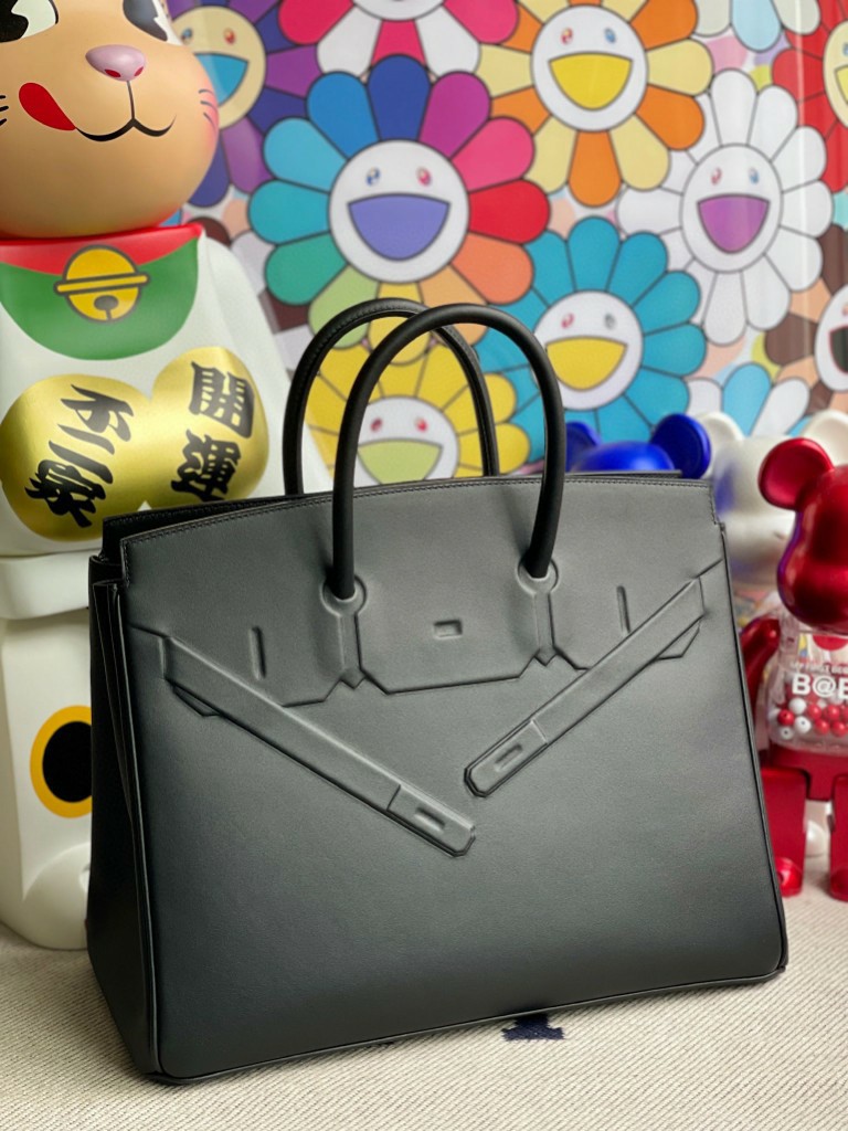 Hermès（爱马仕）Birkin Shadow 影子包 黑色 Noir 银扣 35cm