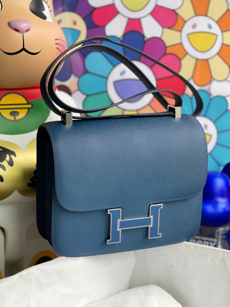 Hermès（爱马仕）Constance 空姐包 epsom 原厂掌纹皮 S4 深邃蓝 珐琅扣 银扣 24cm 顶级手缝