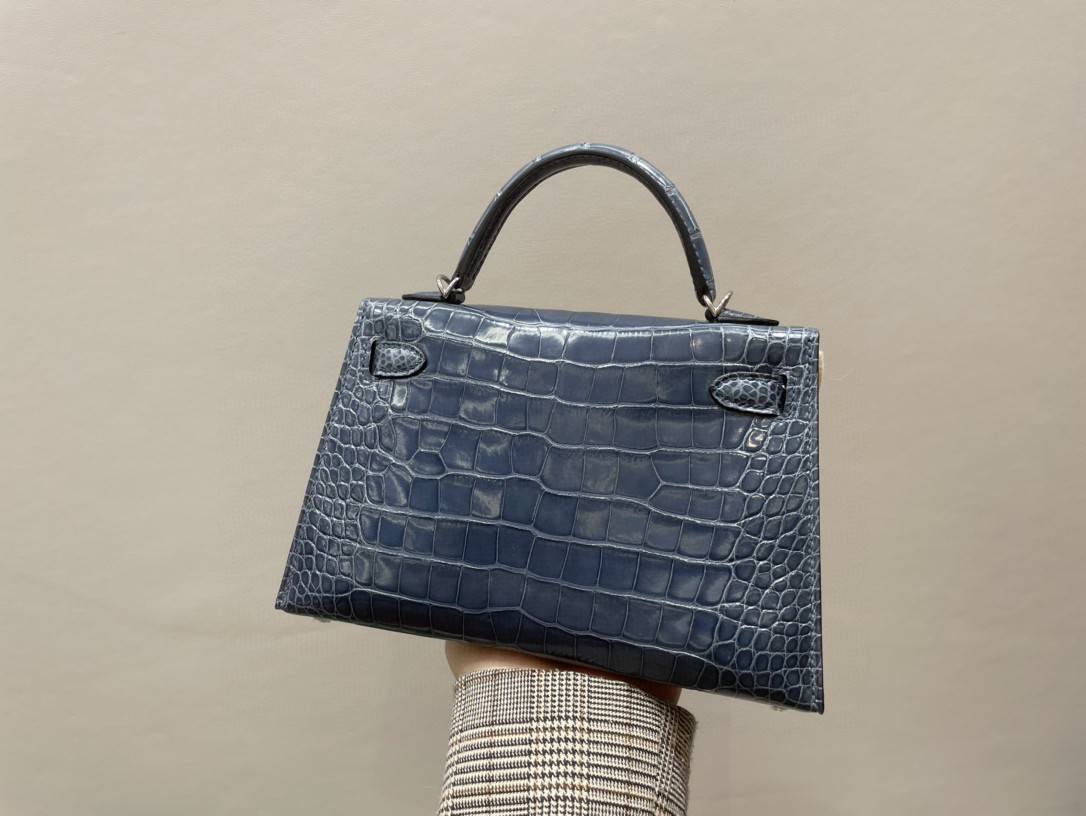 Hermès（爱马仕）Mini kelly ll Alligator shiny 亮面鳄鱼 N7 风暴蓝 银扣 顶级手缝 现货