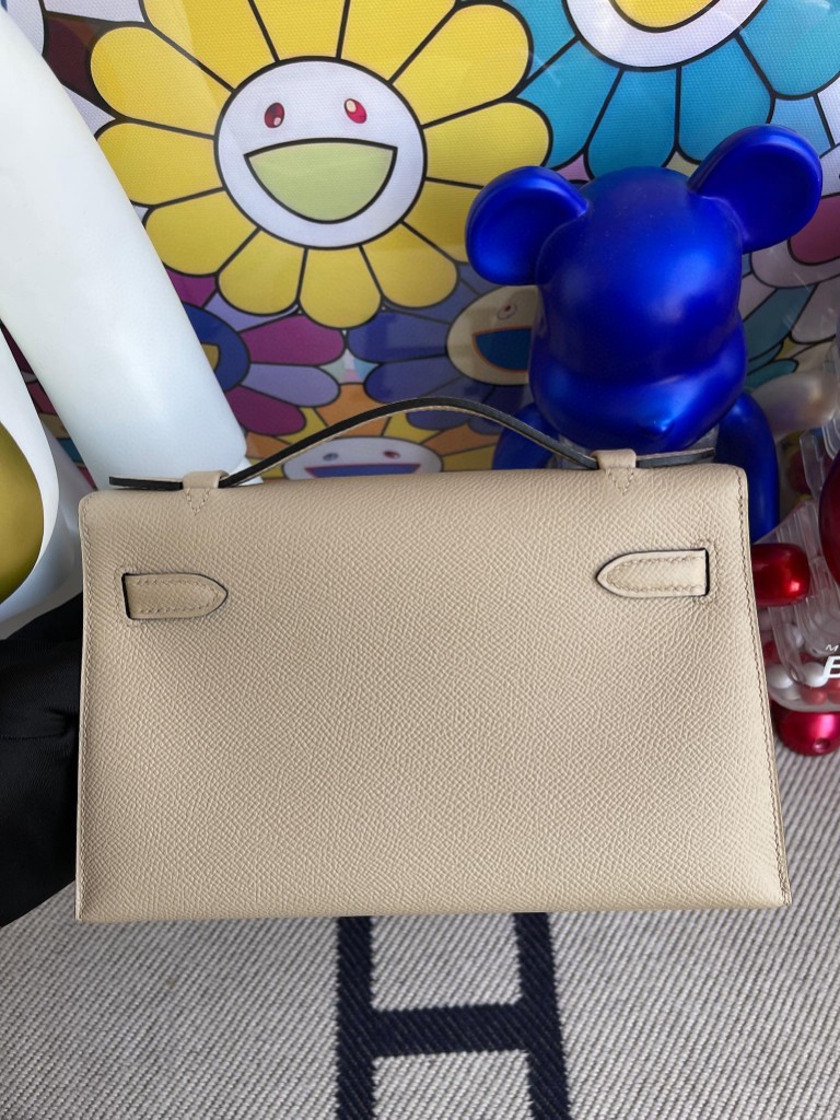Hermès（爱马仕）Mini kelly pochette Epsom 原厂掌纹皮 S2 风衣灰 Trench 金扣 22cm 顶级手缝 手拿包